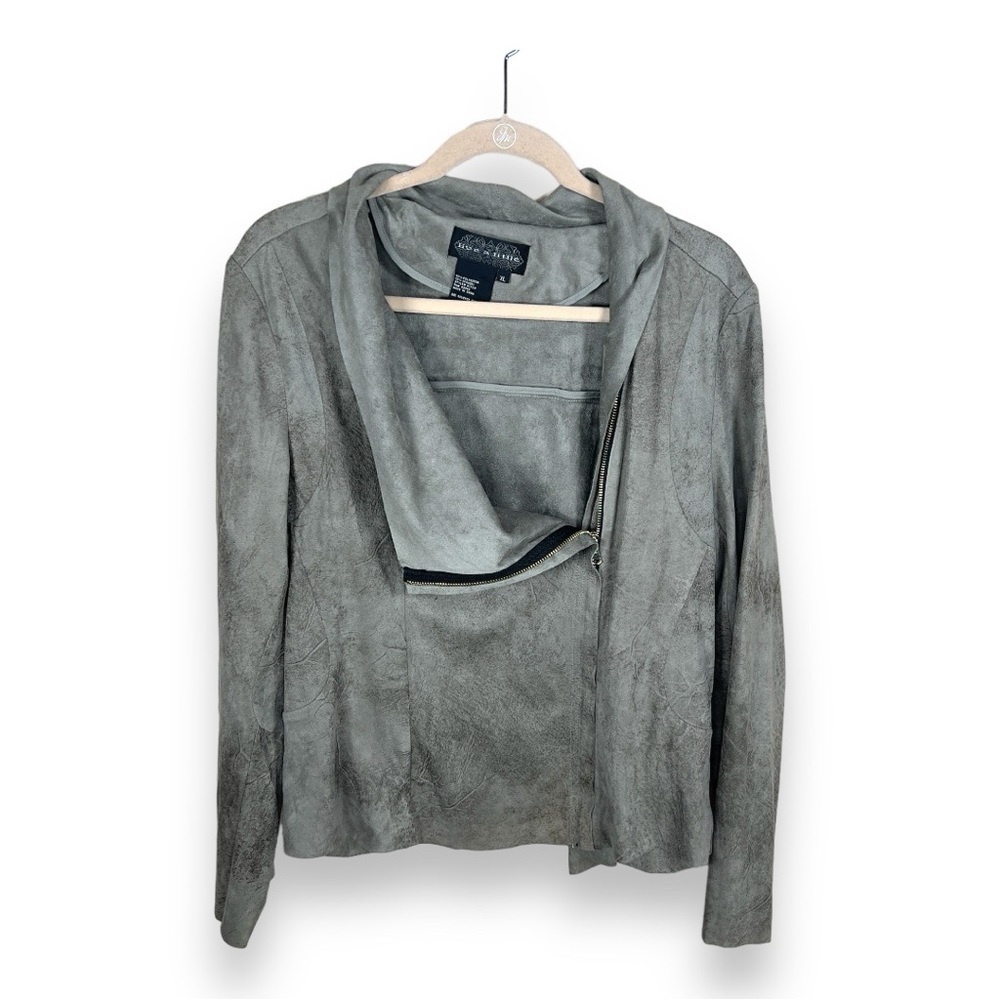 XL LIVE A LITTLE GREEN FAUX SUEDE STRETCH JACKET ZIP CLOSURE LONG SLEEVE MOTO